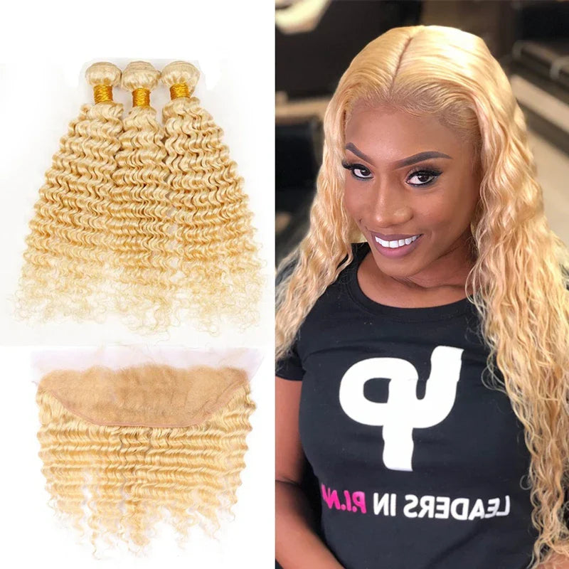 Elfriede #613 Blonde Deep Wave Bundles with Frontal