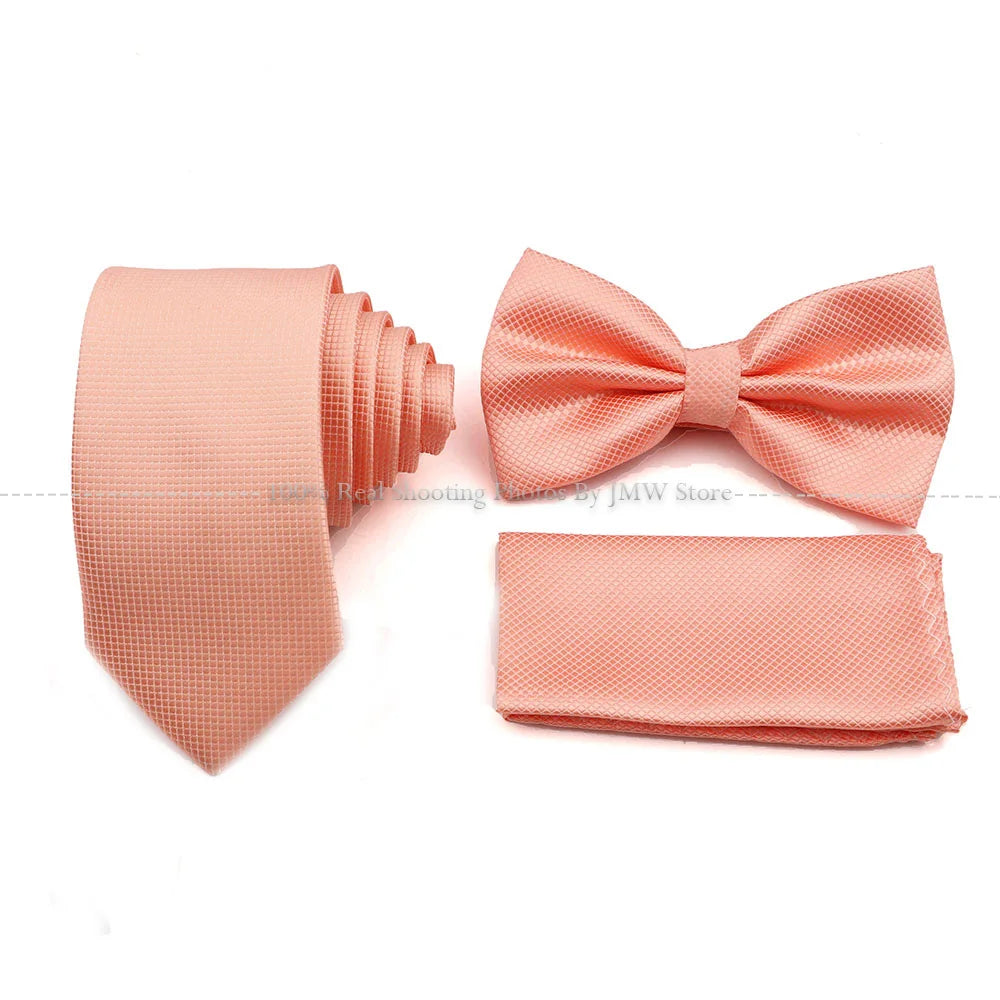 5 Pcs Slim Plaid Tie Set Polyester Pink