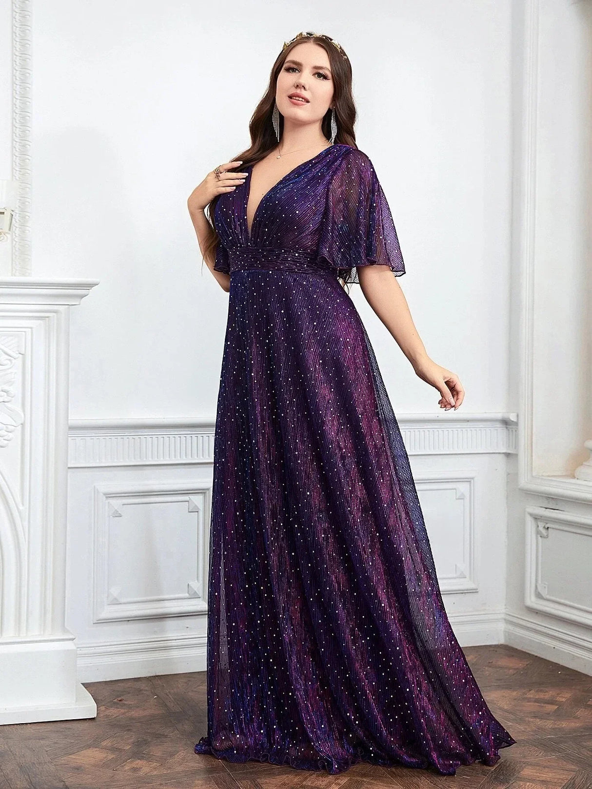 Sequin Evening Dress For Wedding Bridesmaid Plus Size