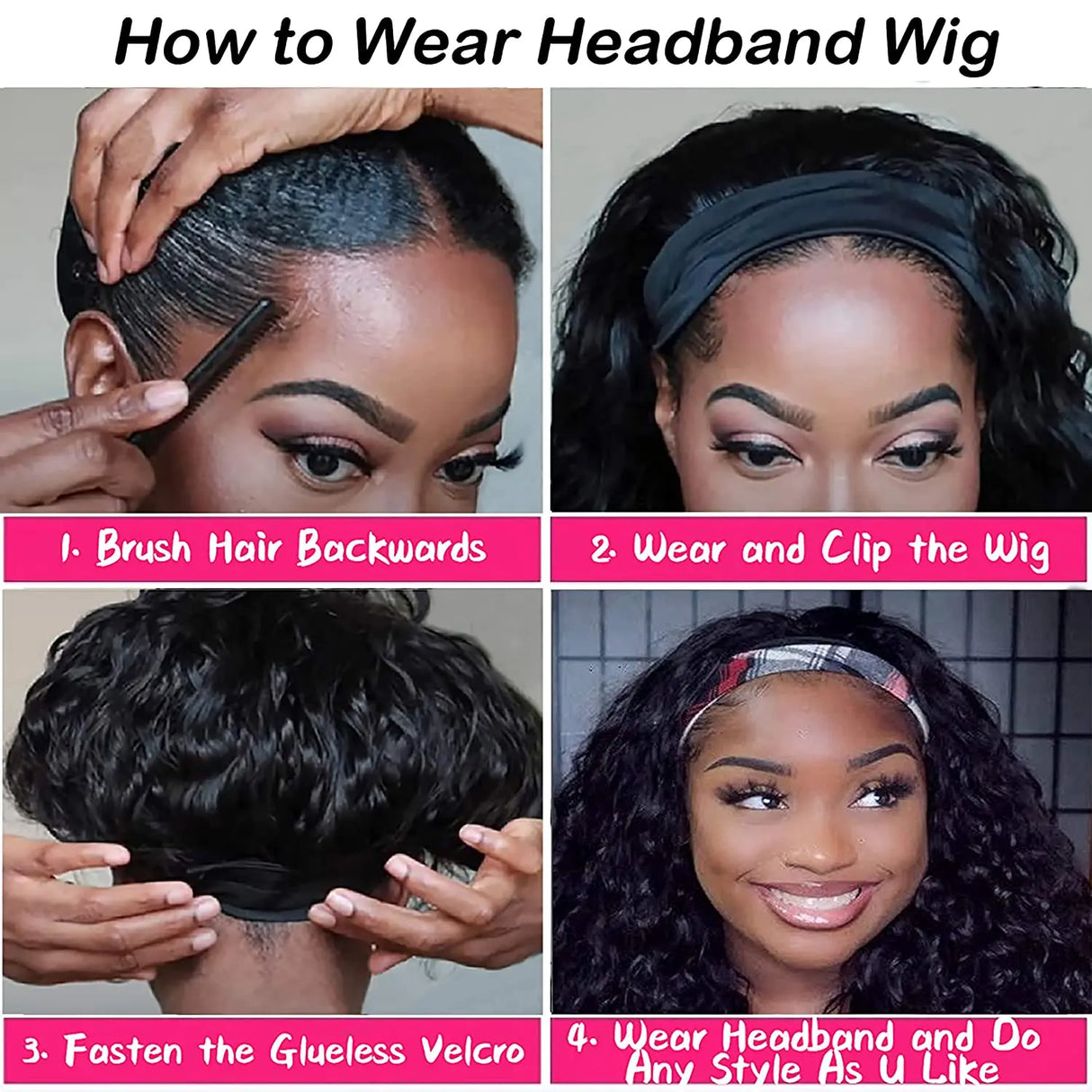 Kinky Curly Headband Bob Wig Human Hair Glueless