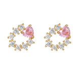 New Ins Pink Heart Zircon Stud Earring For