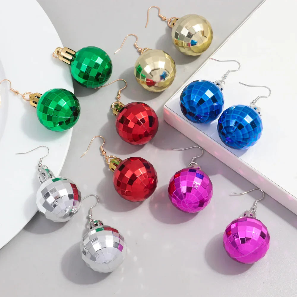 FishSheep Christmas Acrylic Mirror Disco Ball Drop Earring