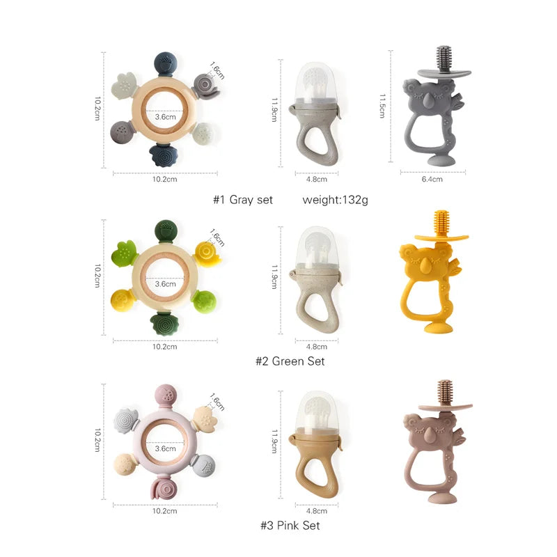 1Set Baby Silicone Koala Training Toothbrush Wooden Ring