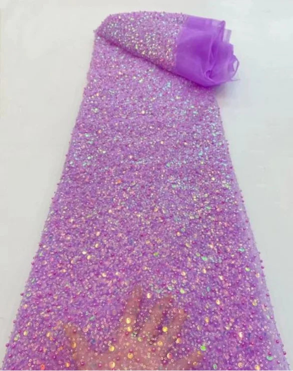 Heavy silver Sequins Lace Fabric With Bead Sequins