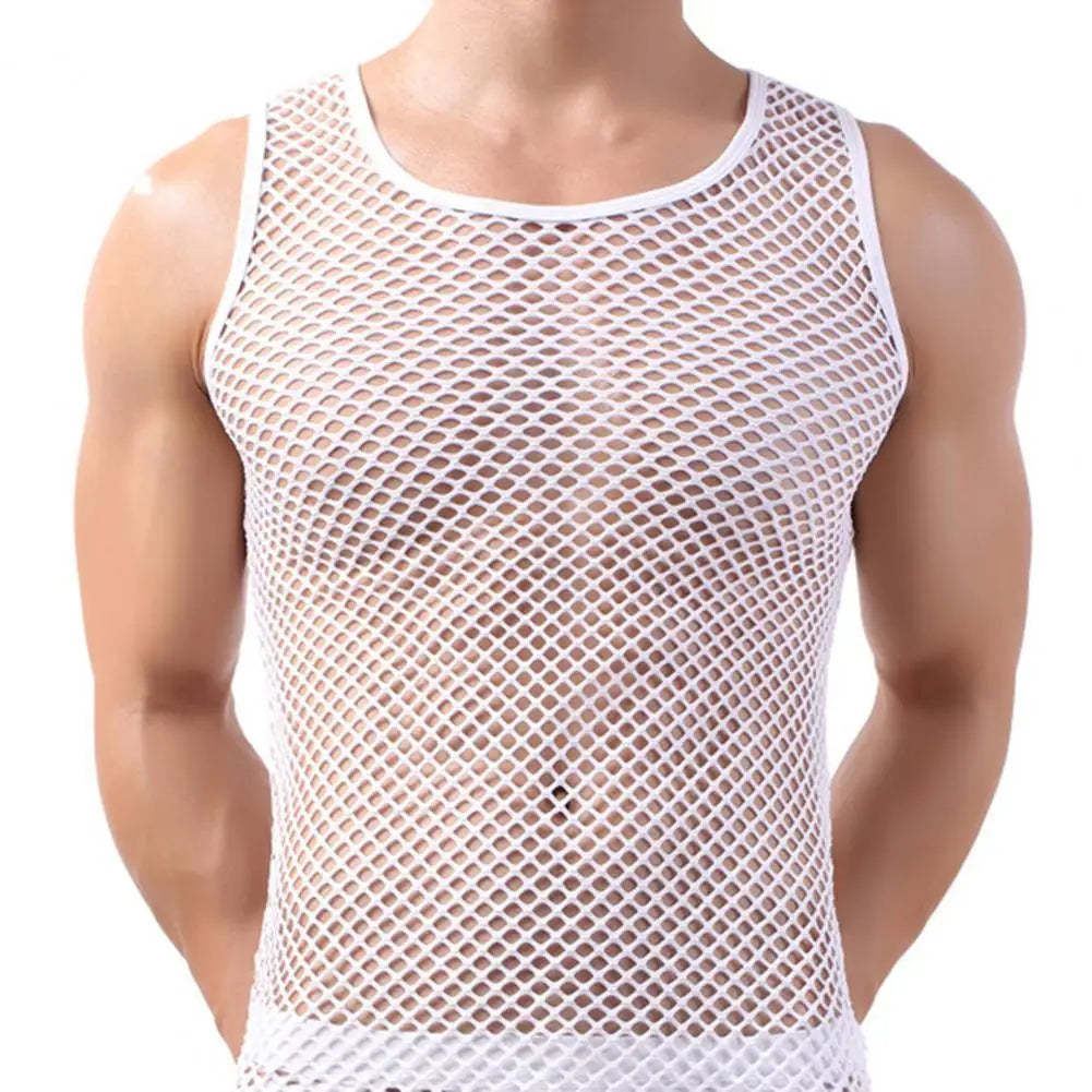 Fishnet Men Sexy Mesh Tank Tops Transparent Sleep