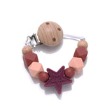 Baby Pentagram Silicone Beads Pacifier Chain Wooden Teether
