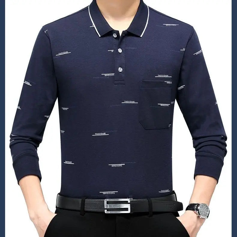 Men's Spring Autumn Letter Printed Solid Turn-down Collar