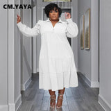 CM.YAYA Plus Size Vintage Women Long Sleeve Turn-down