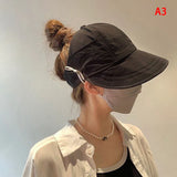 Foldable Wide Brim Ponytail Sun Hat Drawstring Adjustable