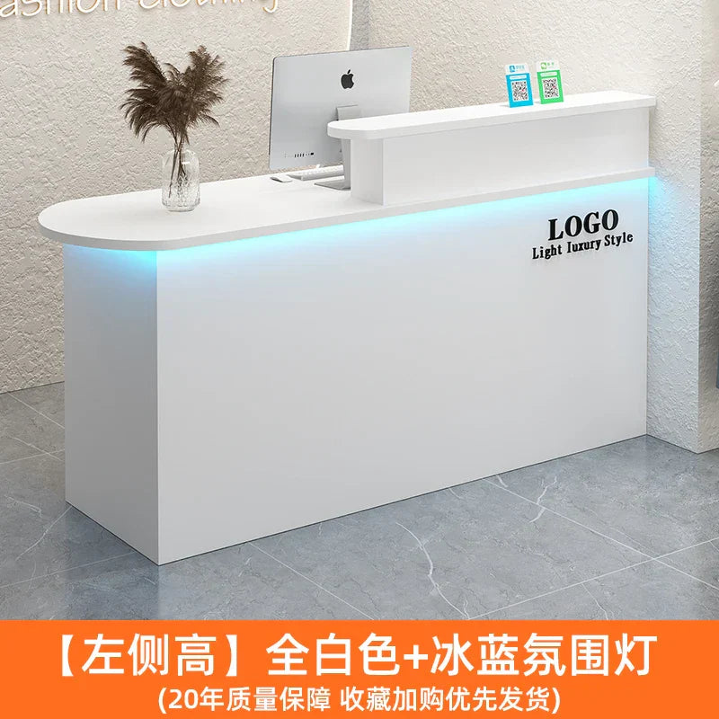 White Stylish Reception Desks Corner Light Bar Office