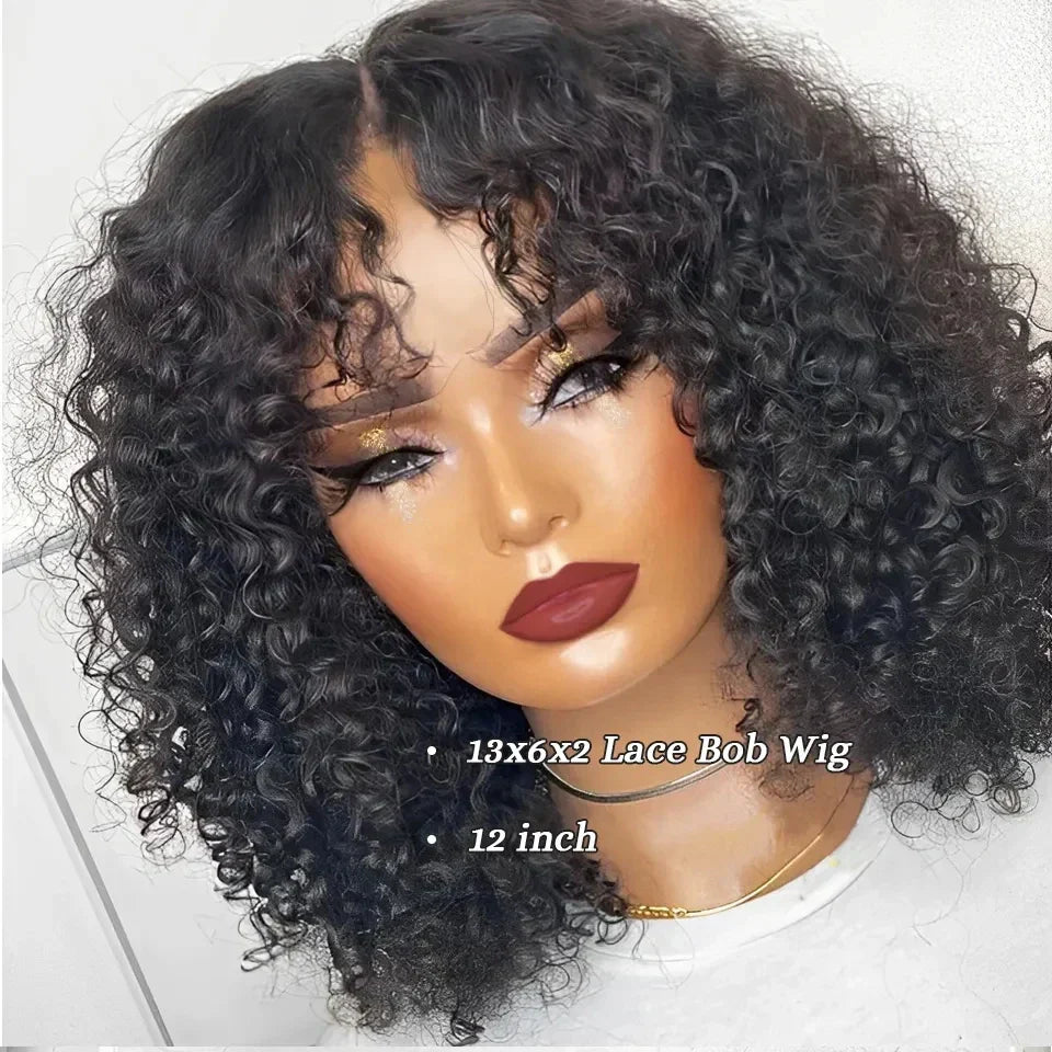 Brazilian Deep Curly Bob Hair Wigs Natural Black