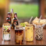 550ml/400ml Glass Cup With Lid and Straw Transparent