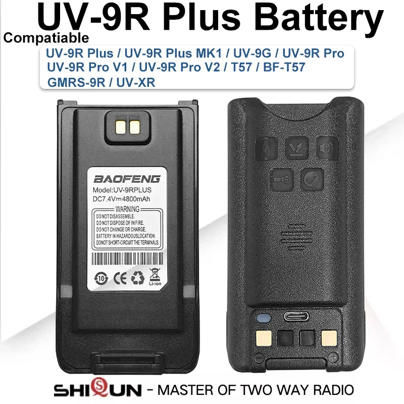 Baofeng UV-9R Battery USB C Charge 4800mAh Li-ion