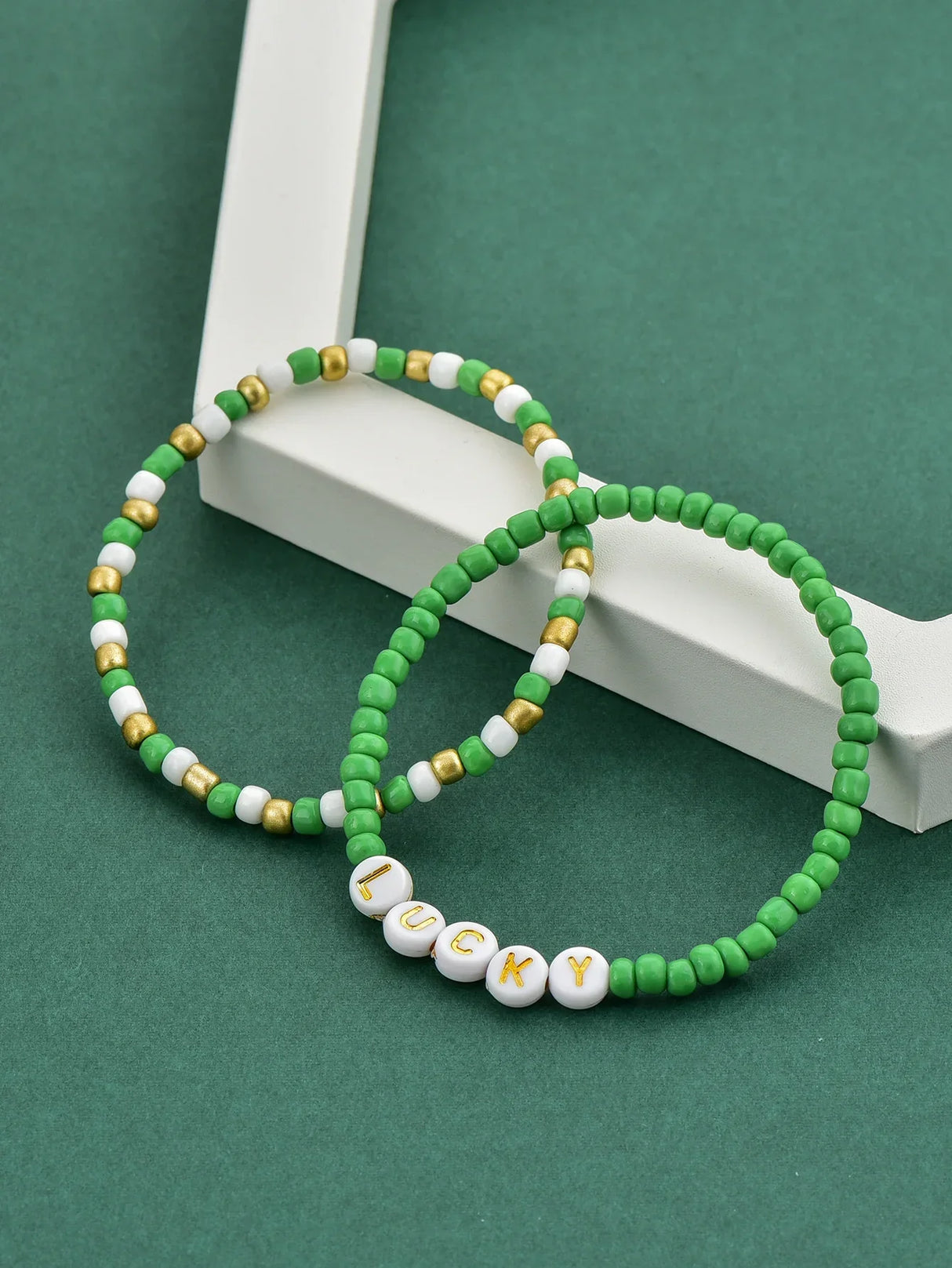 2 Pcs St. Patrick’s Day Clover Bracelet – Soft Clay & Acrylic Beads