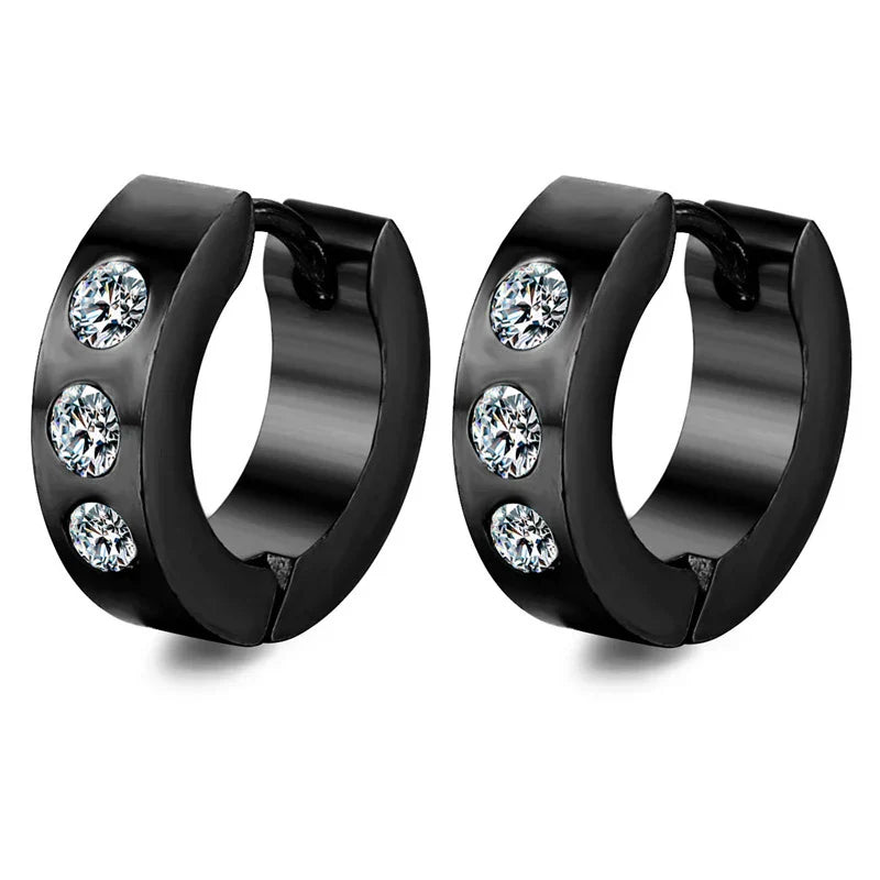 New Trendy Round Hoop Earrings Simple Zircon Stainless