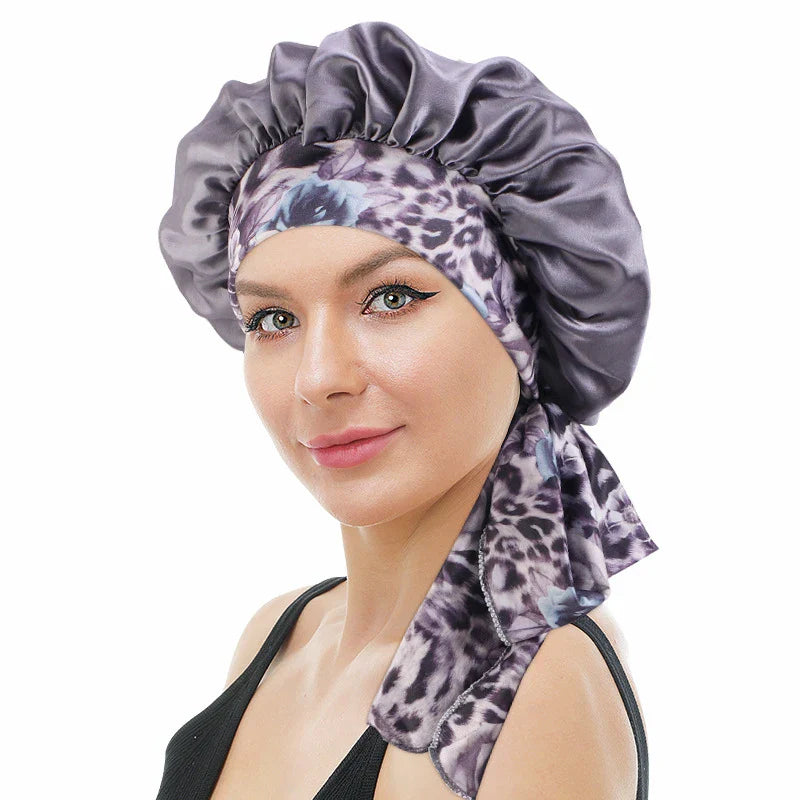 Women Satin Print Sleeping Cap Nightcap Bonnet Headband