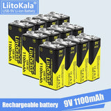 1-16pcs LiitoKala 9V 1100mAh li-ion Rechargeable battery USB