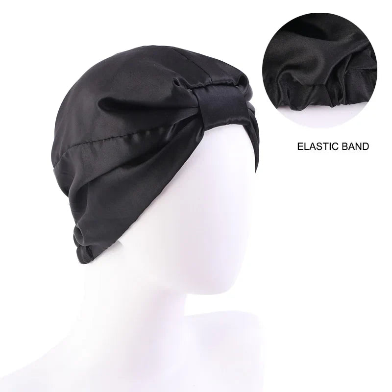 Women Stretch Silk Imitation Nightcap Fashion Color Contrast