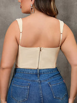 EYNMIN Plus Size Solid Sexy Mesh Cropped Tank
