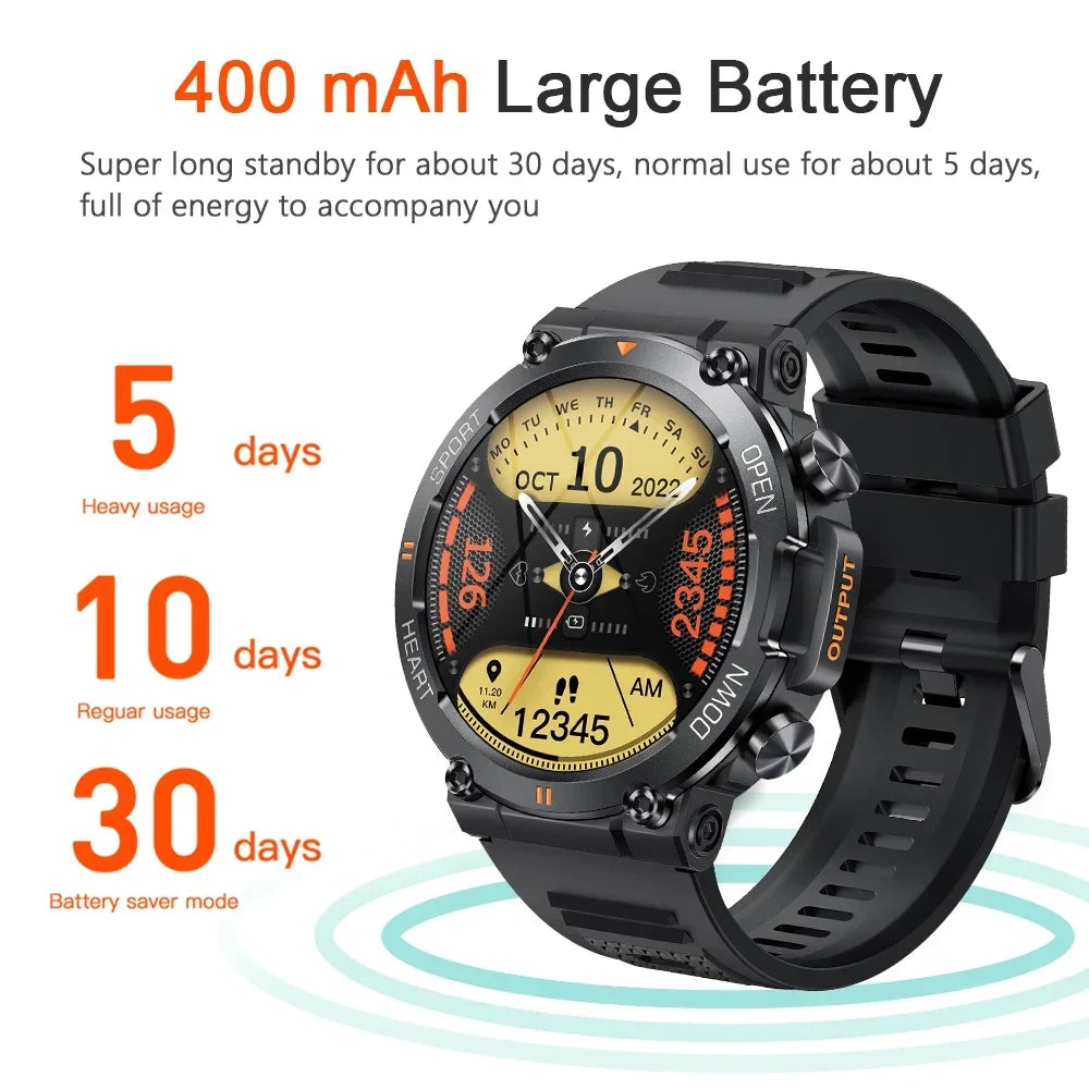 Military Men Smart Watch 400mAh BT HD Calling