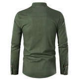White Roll Up Mandarin Collar Dress Shirt Men
