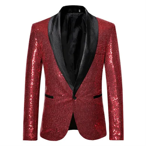 Shiny Gold Sequin Glitter Embellished Blazer Jacket Men