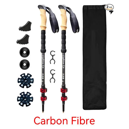 Trekking Poles 2pcs Carbon Fiber Collapsible Telescopic Sticks