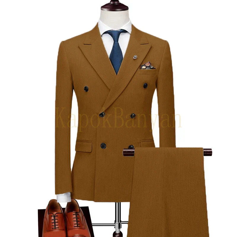 Mens Double Breasted Suits Terno Masculino Slim Fit