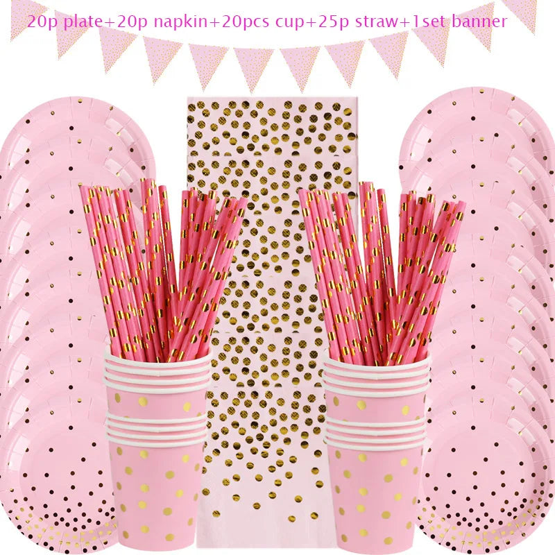 Rose Gold Party Supplies Disposable Polka Dots Paper