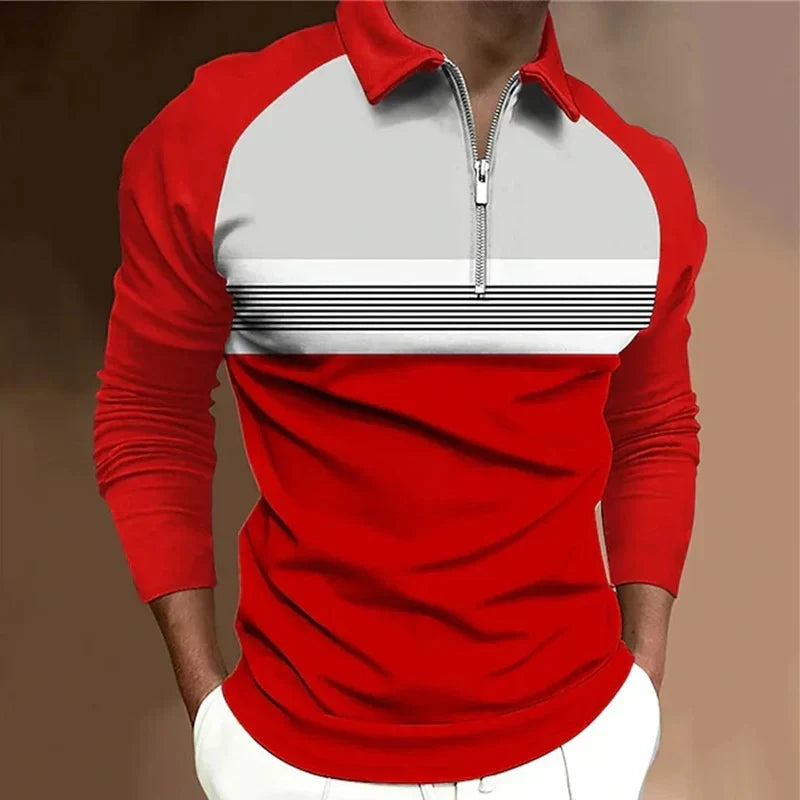 Men Long Sleev Fashion Zipper Polo Shirt ,