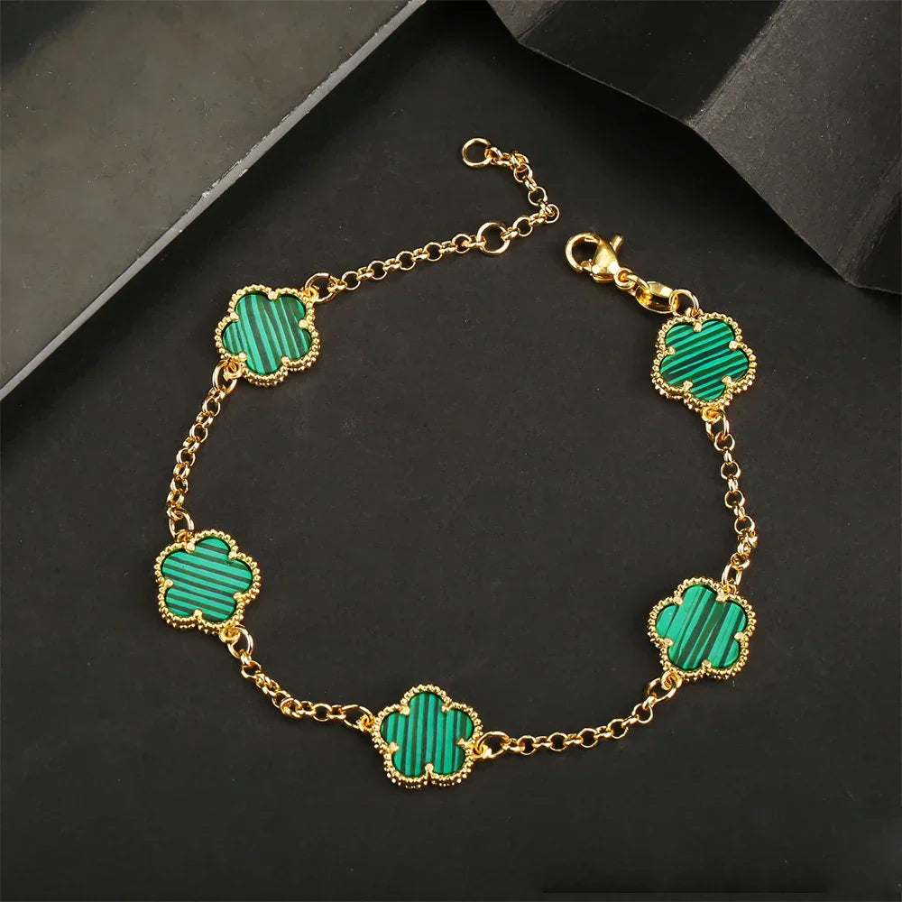 Uwin Five Leaf Flower Bracelet Natural Stone Malachite