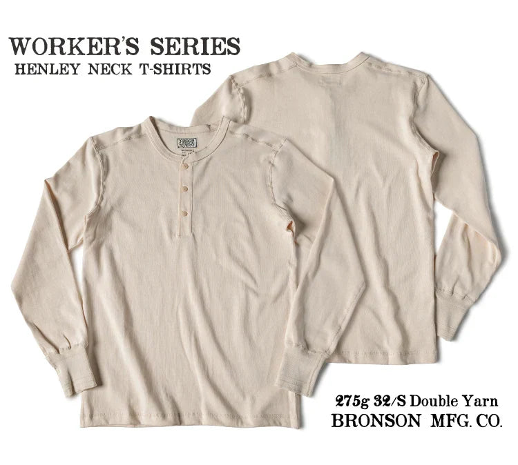Bronson 350g Heavyweight L/S Henley Shirt Vintage Plain