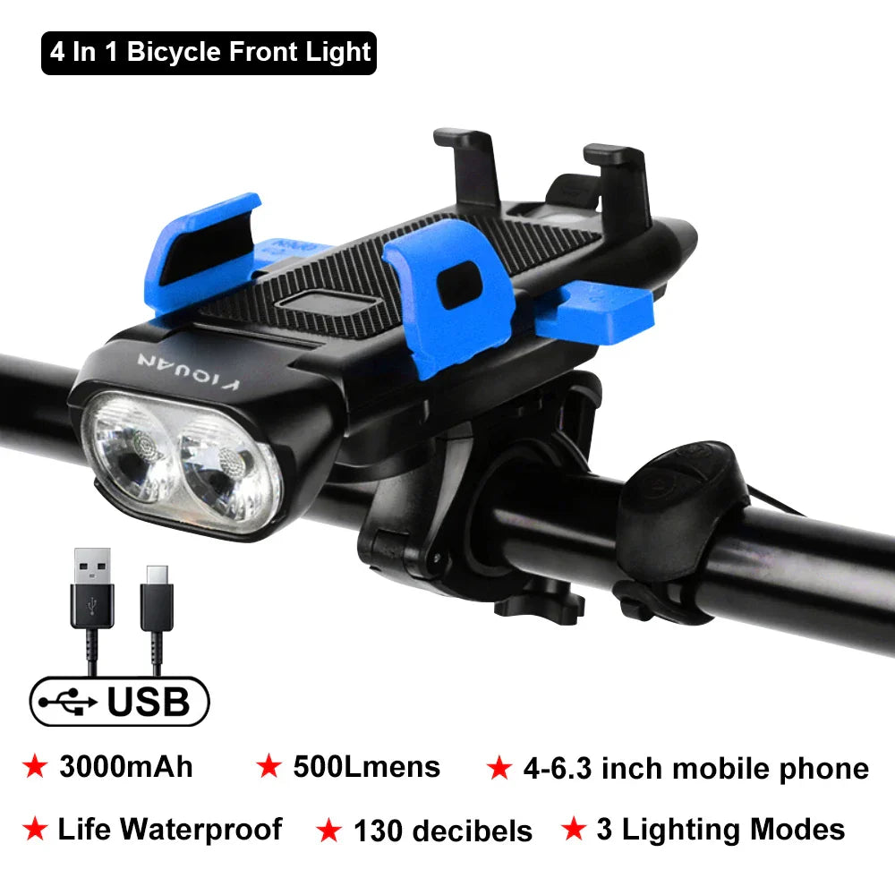 Multi-Function 4 in 1 Light Flashlight Bike Horn