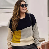 Autumn Winter Plus Size Oversized Patchwork Knitting Sweater