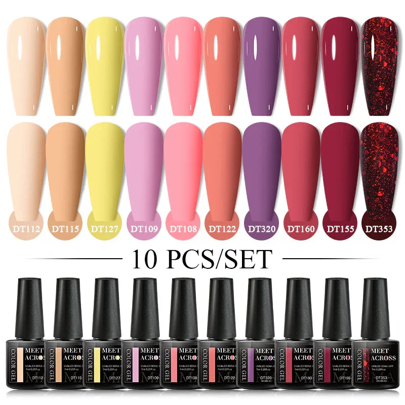 10Pcs Nude Glitter Gel Nail Polish Set Purple