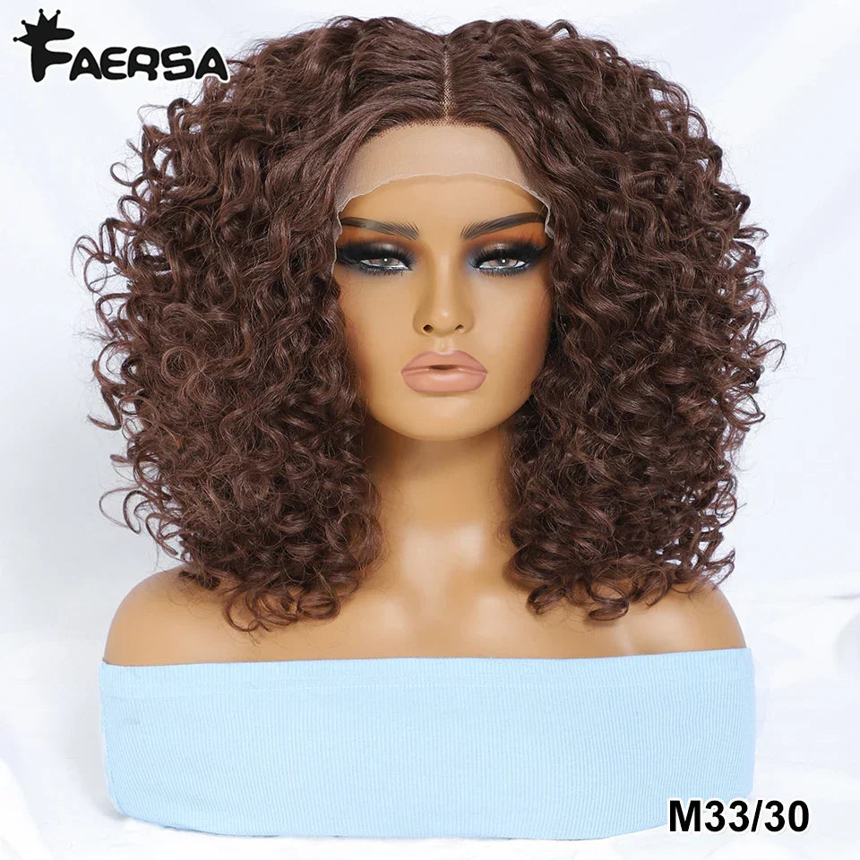 16" Kinky Curly Synthetic Lace Front Wig Black