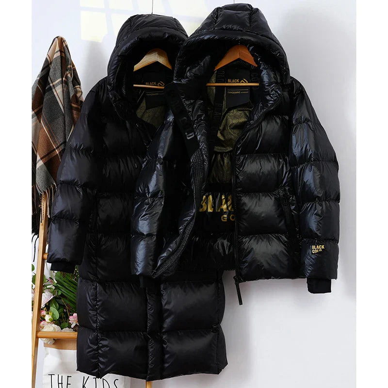 Schinteon Women White Duck Down Jacket with Hood