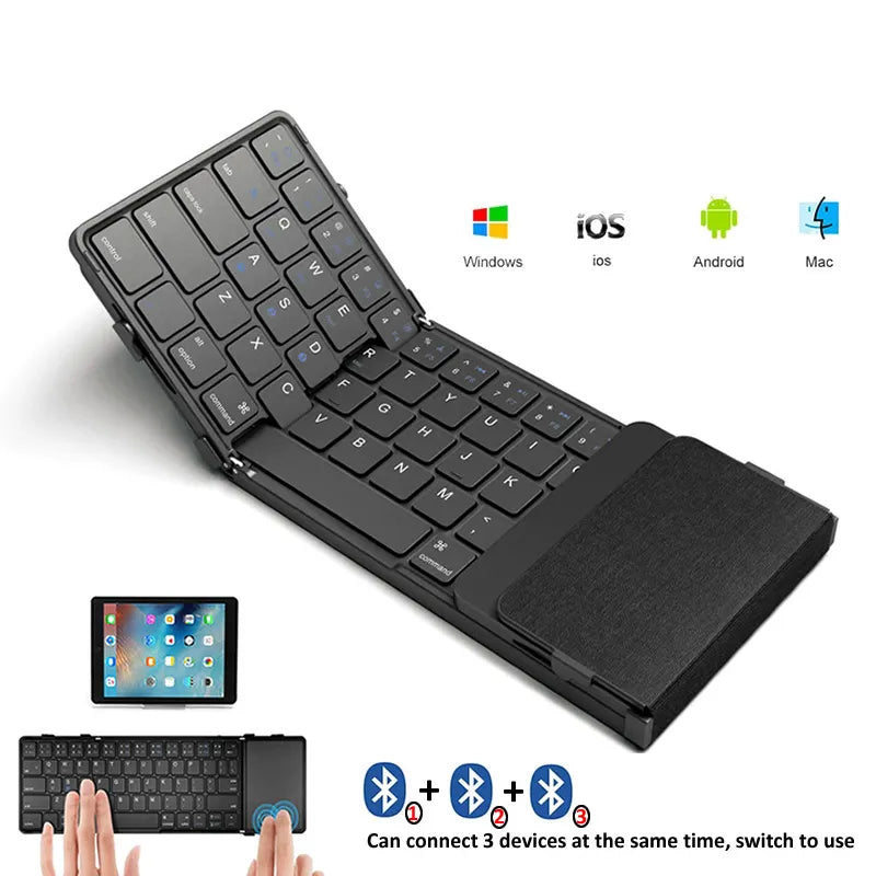 BOW Hebrew/Korea/Russia Wireless Folding Keyboard with Touchpad Rechargeable