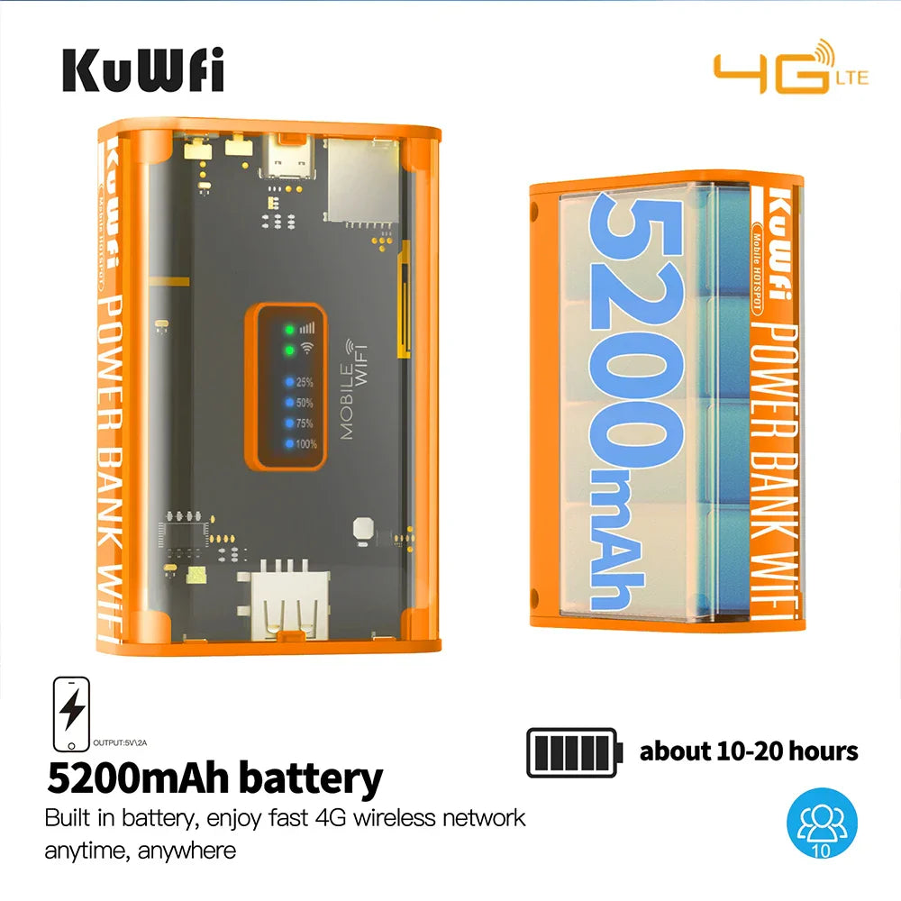 KuWFi 5200mAh 4G LTE Router Proteble Mobile Travel