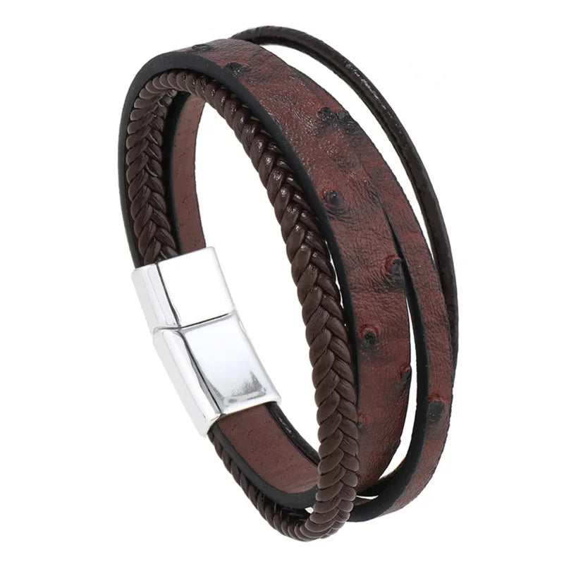 Trendy Leather Bracelets For Men Multilayer Braided Rope