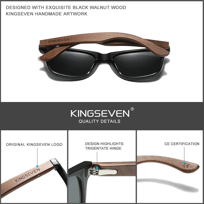 KINGSEVEN Women‘s Walnut Sunglasses Wood Polarized Men's Glasses Handmade UV400 Eye Protection Glasses Classical Driving Eyewear