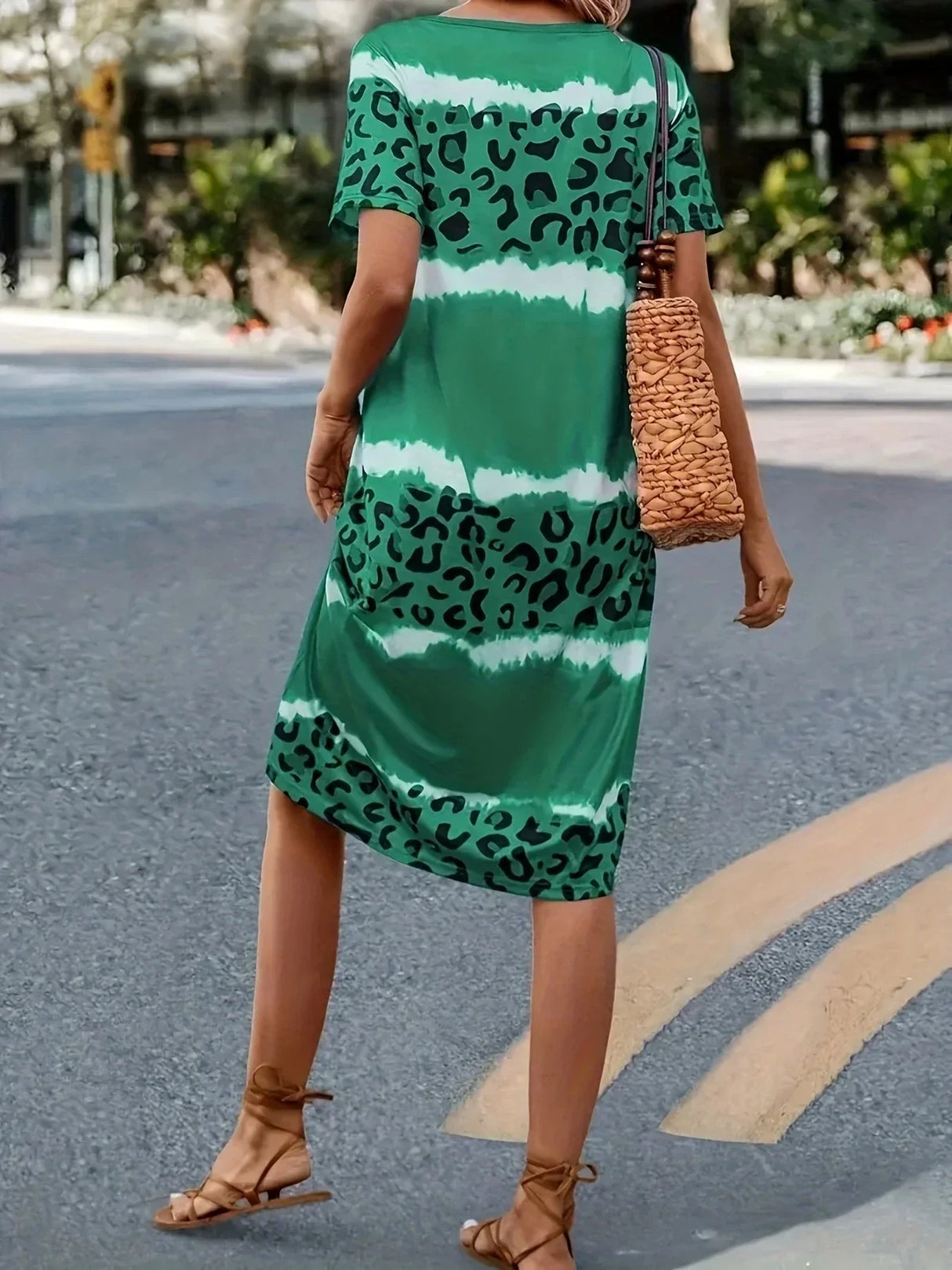 Plus Size Women's Casual Dress Dye Leopard Short