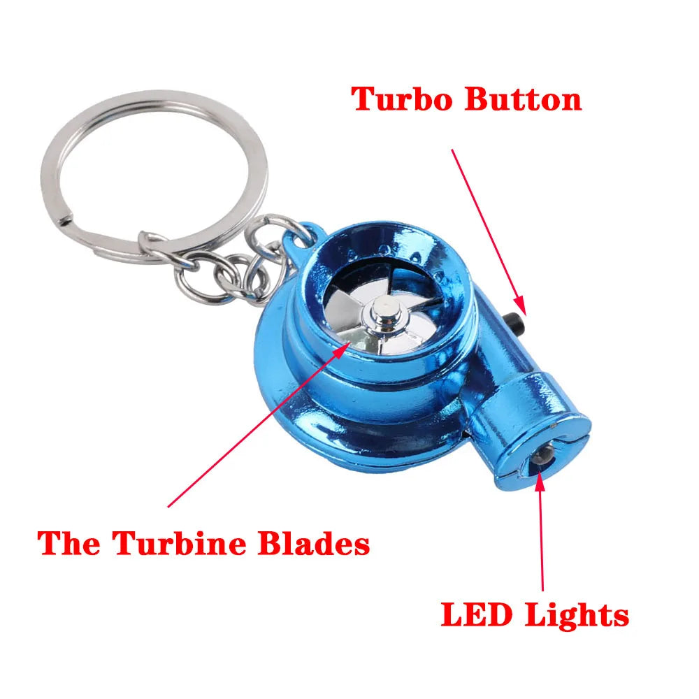 LED Mini Turbo Sound Turbocharger Keychain Spinning Turbine