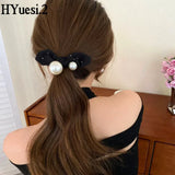 Fashion Seamless Black Hair Ties Rope Simple Pearl