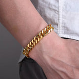 10MM Punk Chunky Gold Plated Metal Men’s Bracelets Cuban Link Chain On Hand Hip Hop Male Jewelry Gifts