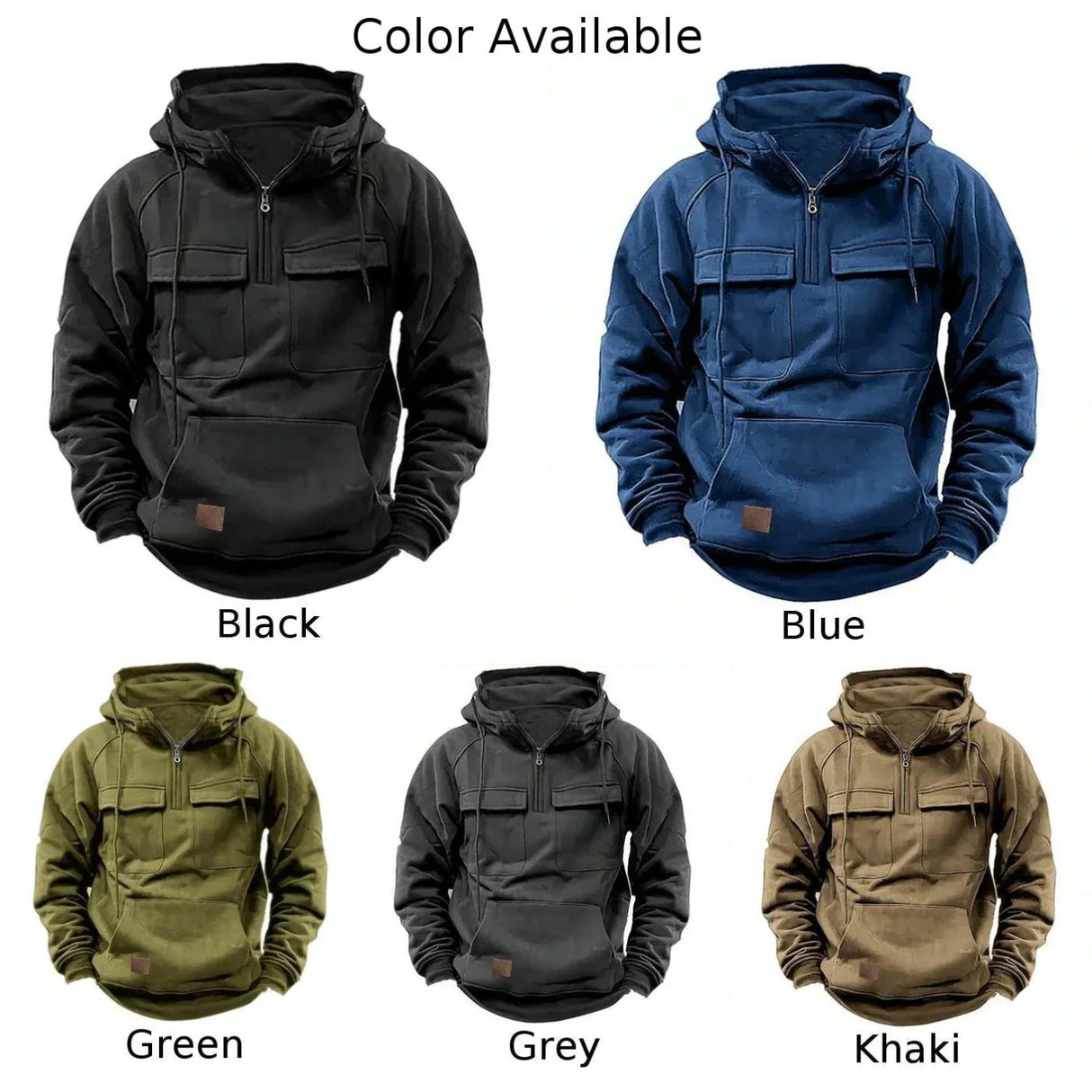 Loose Sweatshirt Men Pullover Solid Color Black Blue