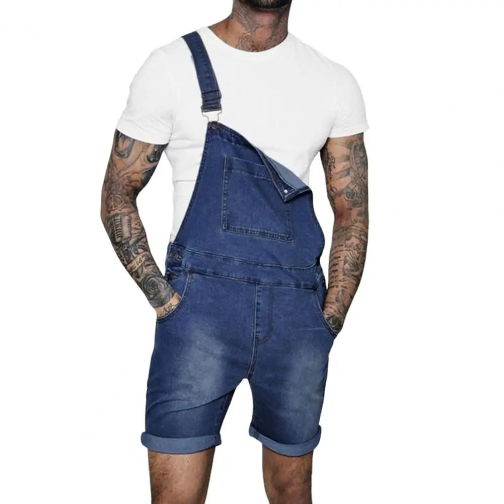 Pink Denim Overall Shorts for Men Fashion Hip