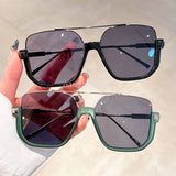 Fashion Vintage Big Square Sunglasses Half Metal Frame