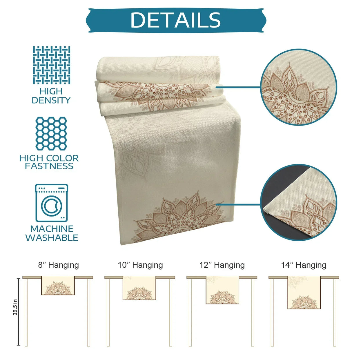 Mandala Flowers Linen Table Runner Kitchen Table Decoration