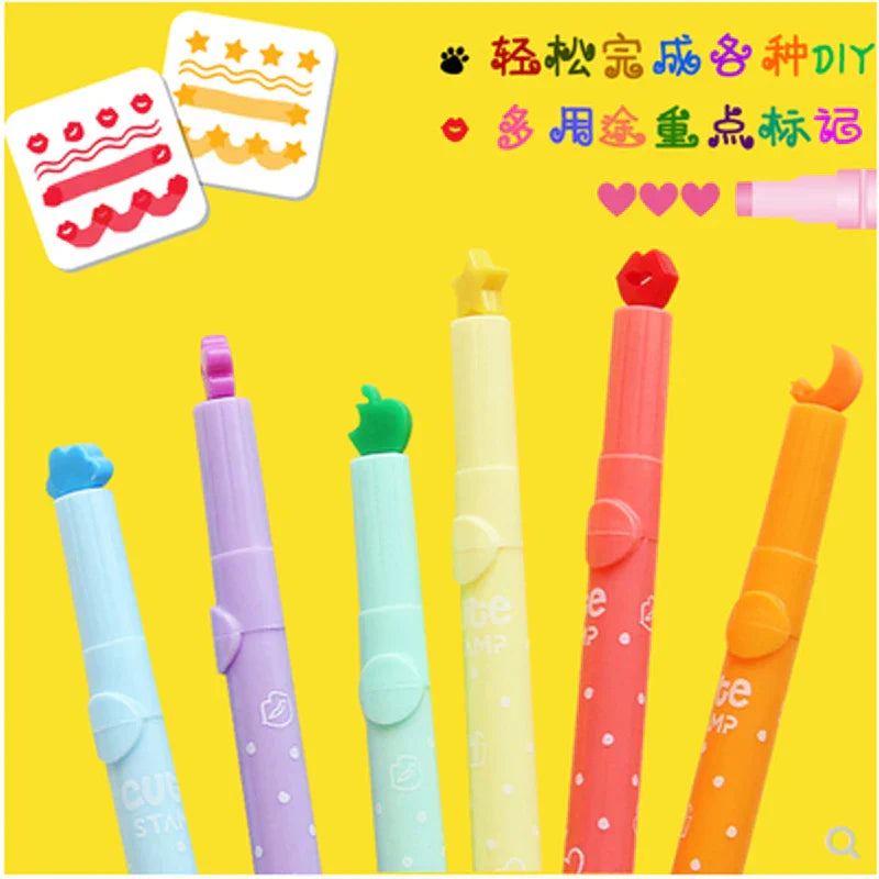 Haile 6Pc Kawaii Candy Color Highlighters Inks Stamp